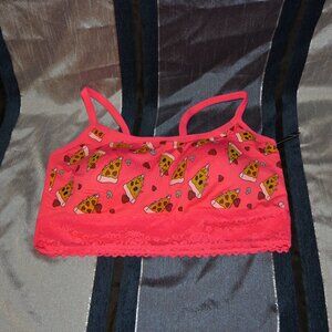 Torrid Bralette Hot Pink Pizza Love Lace Trim Wireless Size 1 NWT Soft & Comfy